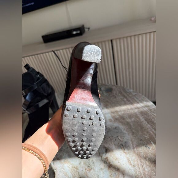 Tod’s black suede leathered wrap around strap chunky heel ankle boots size 7 - Picture 6 of 9